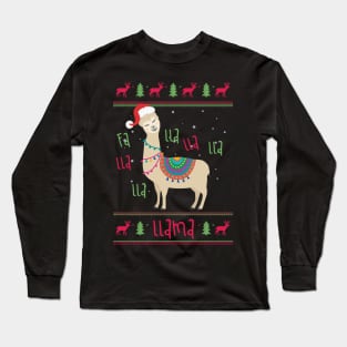 Funny Llama Christmas Ugly Sweater Santa Hat Gift T-Shirt Long Sleeve T-Shirt